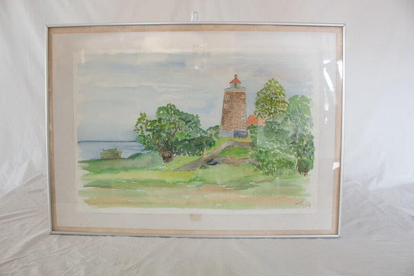 Håndlavede akvarel maleri af et fyrtårn på en ø